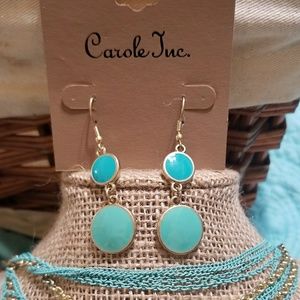 Two toned Teal Green Dangle Earrings